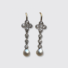 Load image into Gallery viewer, Small Diamond &amp; Pearl Clover Drop Earrings