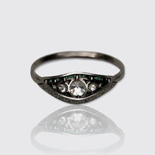 Load image into Gallery viewer, Art Deco Platinum Emerald &amp; Diamond Marquise Ring