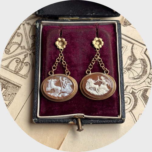 Vintage Shell Cameo Drop Earrings