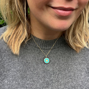 Victorian Enamel, Turquoise & Diamond Circular Pendant