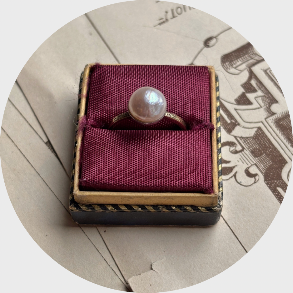 Antique Silver and Diamond Bouton Pearl Ring