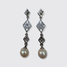 Load image into Gallery viewer, Reserved for &#39;C&#39;, payment 2/3: Pearl &amp; Diamond Arrow Brooch + Kite Earrings
