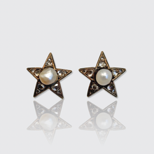 Load image into Gallery viewer, Victorian Pearl &amp; Diamond Star Earrings