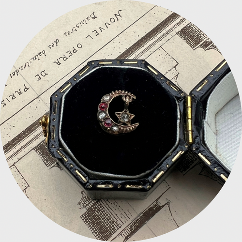 Ruby & Diamond Crescent Moon Single Earring, Stickpin Conversion