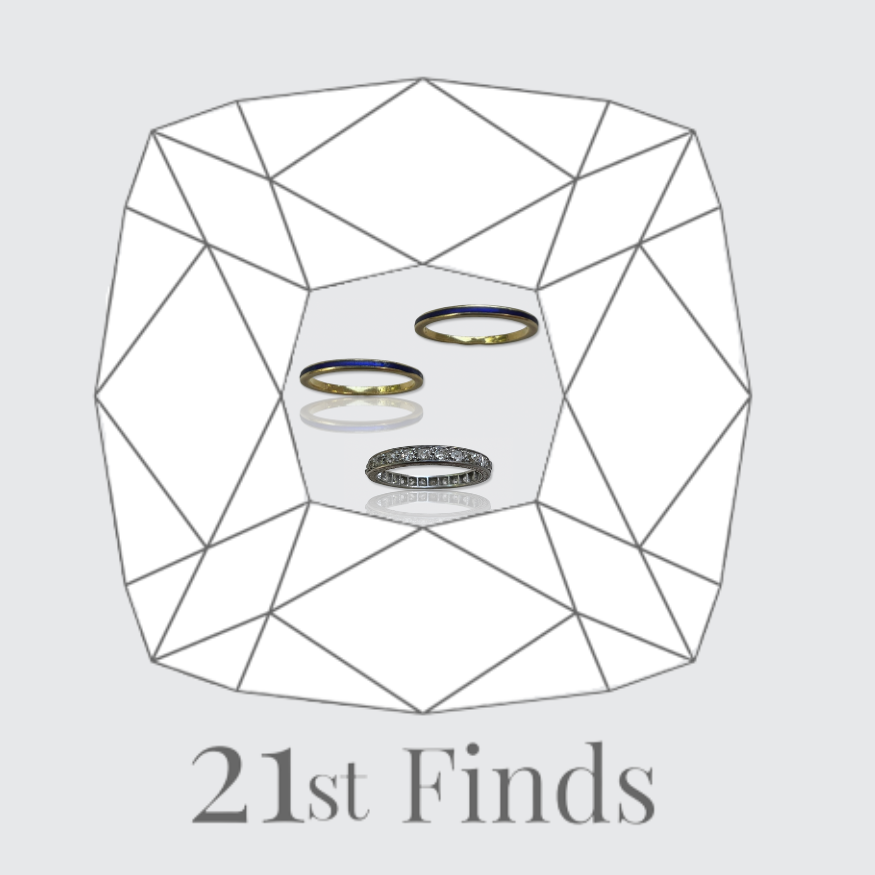 Reserved for ‘A’, payment 2/6: Pair of Two Blue Enamel Rings &  Platinum Eternity Ring