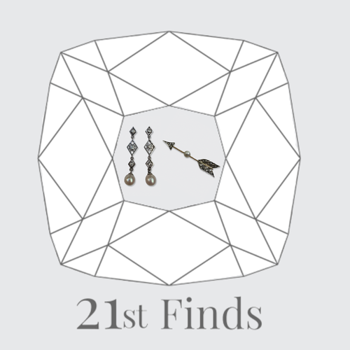 Reserved for 'C', payment 2/3: Pearl & Diamond Arrow Brooch + Kite Earrings