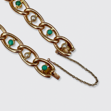 Load image into Gallery viewer, Large Victorian Turquoise &amp; Pearl Curb-Link Bracelet