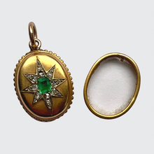 Load image into Gallery viewer, Emerald &amp; Diamond Oval Star Locket Pendant