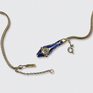 Diamond & Blue Enamel Ouroboros Necklace