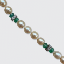 Load image into Gallery viewer, Vintage Pearl Bracelet with Emerald &amp; Diamond Spacers