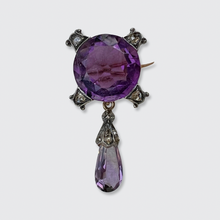 Load image into Gallery viewer, Amethyst &amp; Diamond Drop Brooch