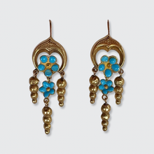 Load image into Gallery viewer, Victorian Blue Enamel Pansy Earrings
