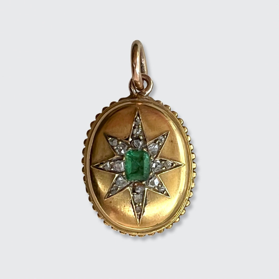 Emerald & Diamond Oval Star Locket Pendant