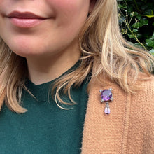 Load image into Gallery viewer, Amethyst &amp; Diamond Drop Brooch