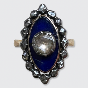 Victorian Blue Enamel & Diamond Marquise Ring