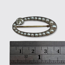 Load image into Gallery viewer, Ellipse-Shaped Pearl and Diamond Brooch