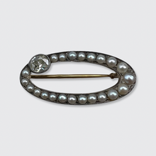 Load image into Gallery viewer, Ellipse-Shaped Pearl and Diamond Brooch