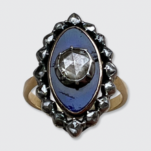 Load image into Gallery viewer, Victorian Blue Enamel &amp; Diamond Marquise Ring