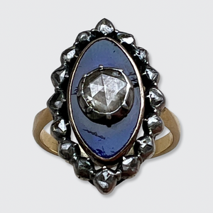 Victorian Blue Enamel & Diamond Marquise Ring