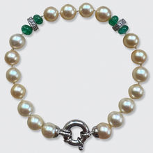 Load image into Gallery viewer, Vintage Pearl Bracelet with Emerald &amp; Diamond Spacers