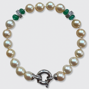 Vintage Pearl Bracelet with Emerald & Diamond Spacers