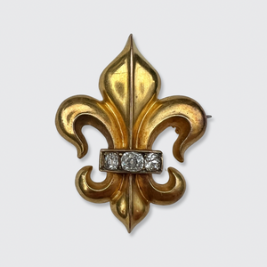 Old Mine-Cut Diamond Fleur de Lis Brooch