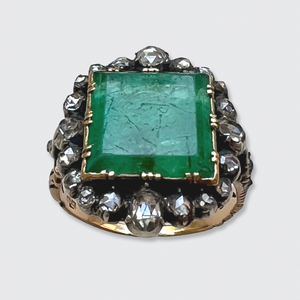 Emerald & Rose-Cut Diamond Ring
