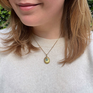 Emerald & Diamond Oval Star Locket Pendant