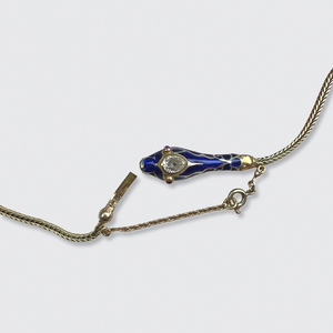 Diamond & Blue Enamel Ouroboros Necklace