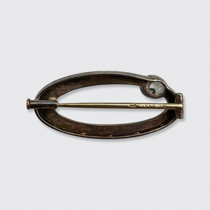Ellipse-Shaped Pearl and Diamond Brooch