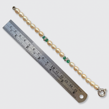 Load image into Gallery viewer, Vintage Pearl Bracelet with Emerald &amp; Diamond Spacers