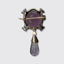 Load image into Gallery viewer, Amethyst &amp; Diamond Drop Brooch