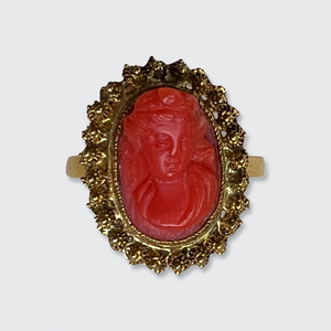 Cannetille Coral Cameo Ring