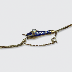Diamond & Blue Enamel Ouroboros Necklace