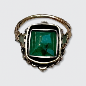 Emerald & Rose-Cut Diamond Ring