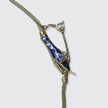 Load image into Gallery viewer, Diamond &amp; Blue Enamel Ouroboros Necklace