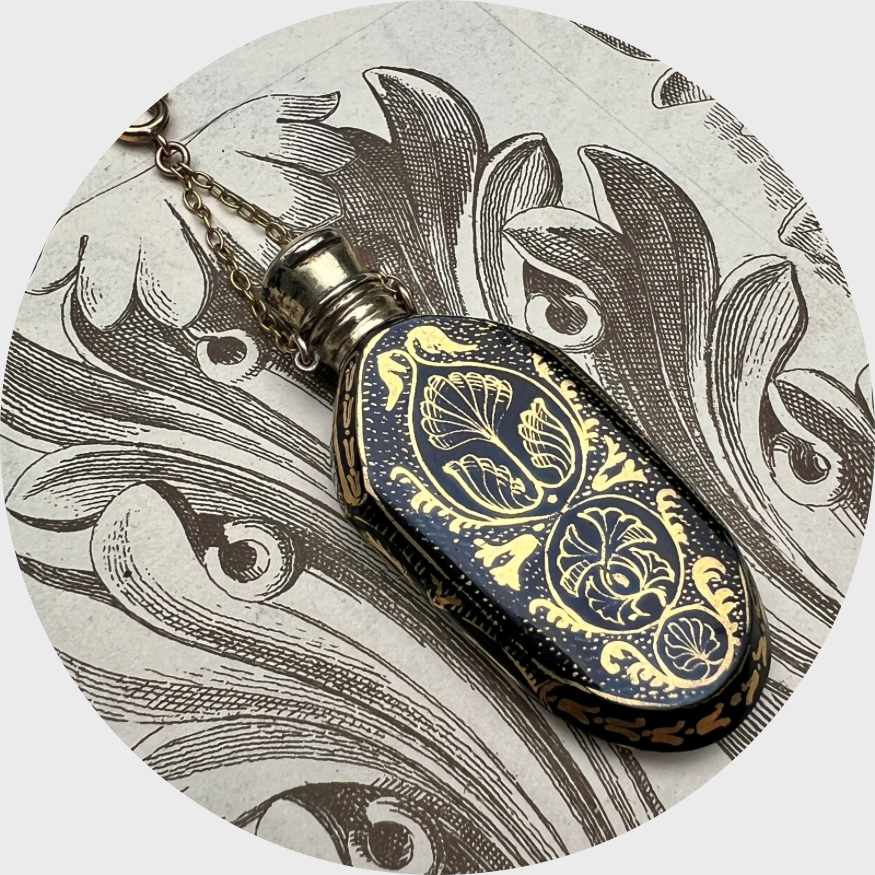 Verre Eglomisé Glass Perfume Flask Pendant