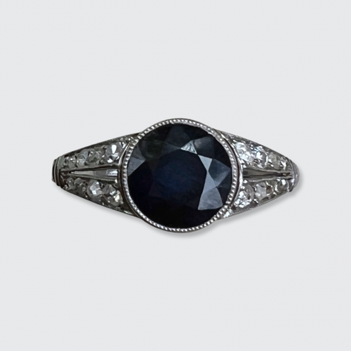 Art Deco Platinum Sapphire & Diamond Ring