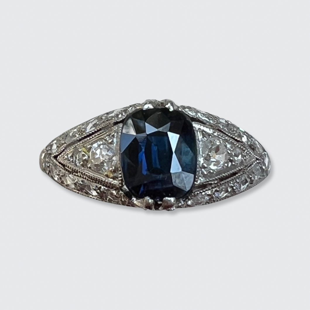 Art Deco Platinum Sapphire & Diamond Ring