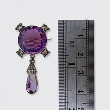 Load image into Gallery viewer, Amethyst &amp; Diamond Drop Brooch