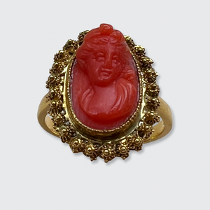 Cannetille Coral Cameo Ring