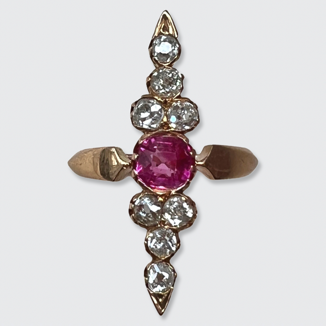 Ruby & Old Mine-cut Diamond Pointer Ring