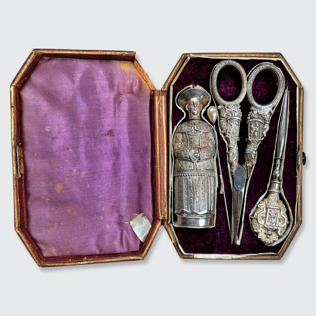Silver Chinoiserie Sewing Kit