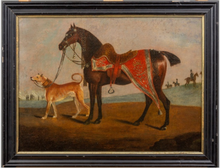 Load image into Gallery viewer, 10th Royal Hussars Regiment Horse and Dog Oil Painting