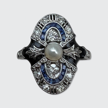 Load image into Gallery viewer, Art Deco Enamel, Sapphire &amp; Diamond Ring