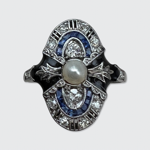 Art Deco Enamel, Sapphire & Diamond Ring
