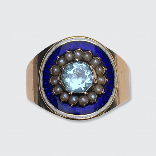 Georgian Enamel & Aquamarine Cigar Band Ring