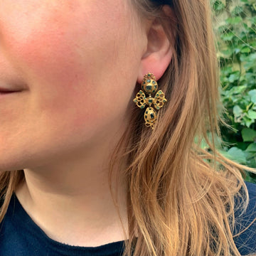 Upside Down Set Emerald Earrings In Black Gold - Gemrize