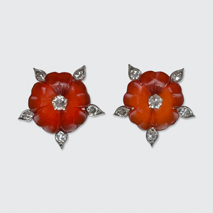 Carnelian & Diamond Flower Earrings