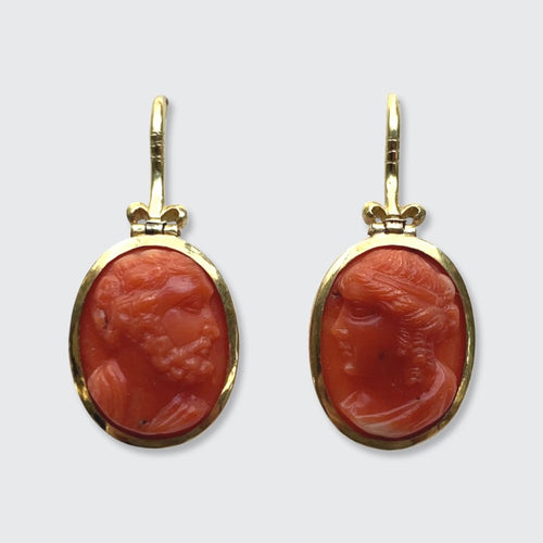 Victorian Coral Cameo Earrings